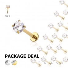 50PCS OF 316L SURGICAL STEEL PRONG SET PUSH IN THREADLESS LABRET SET